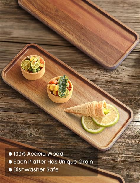 Snapklik Solid Acacia Wood Serving Tray 3 Pack 14 X 5 5