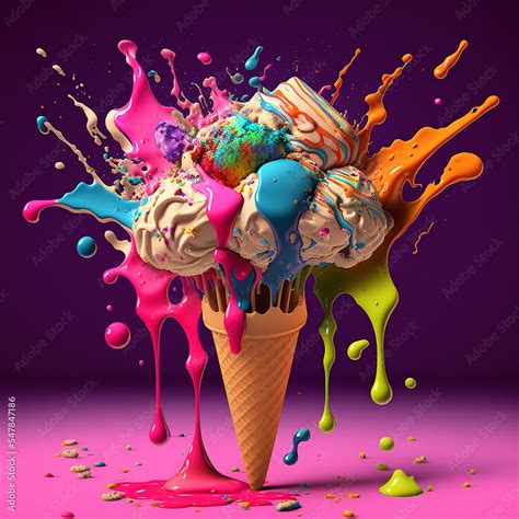 Ai Generated Multi Colored Ice Cream Code Exploding With Colorful