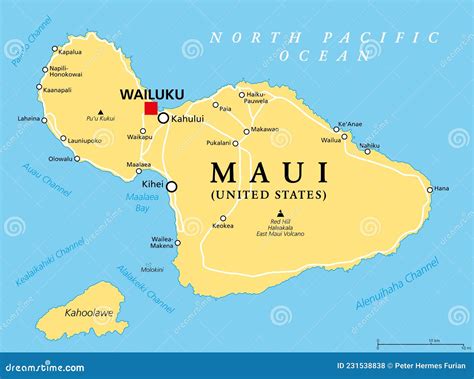 Maui, Hawaii, United States, Political Map, with Capital Wailuku Stock Vector - Illustration of ...