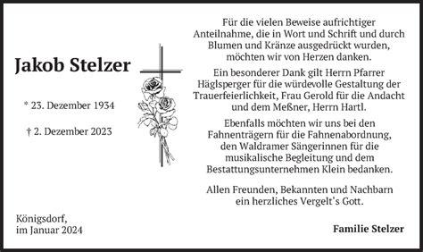 Traueranzeigen Von Jakob Stelzer Trauer Merkur De