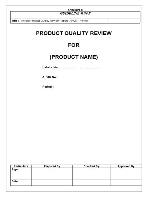 Annual Product Quality Review Apqr Format Pdf Packaging And