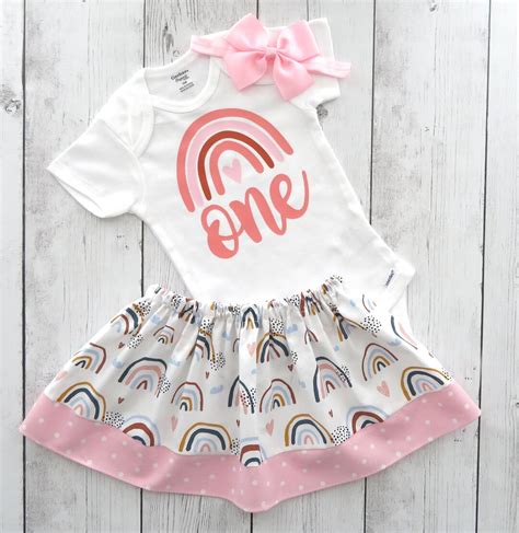 Boho Rainbow First Birthday Outfit For Girl Modern Rainbow 1st