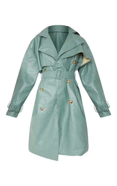 Duck Egg Blue Pu Oversized Belted Midi Trench Prettylittlething Usa