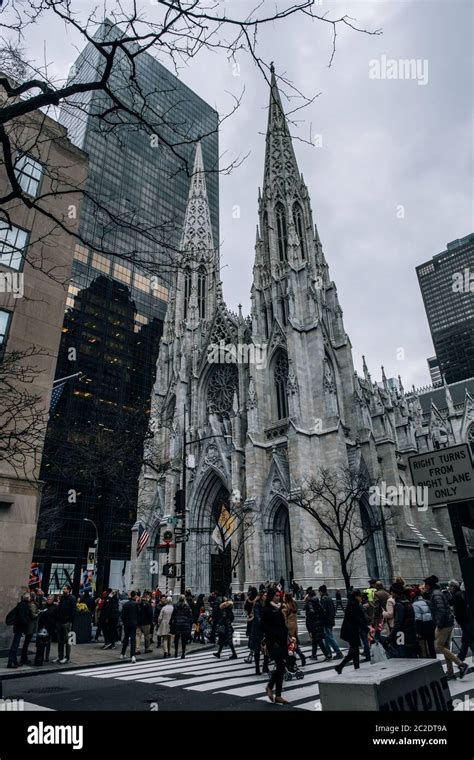 St Patrick S Cathedral Street Scene In The Midtown Manhattan Towering