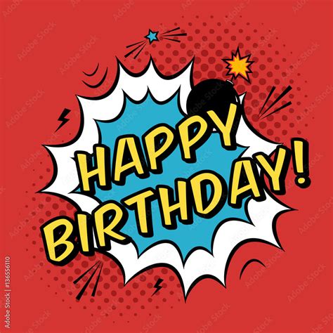 Vector Happy Birthday Greeting Card In Comic Book Style Trendy Pop Art