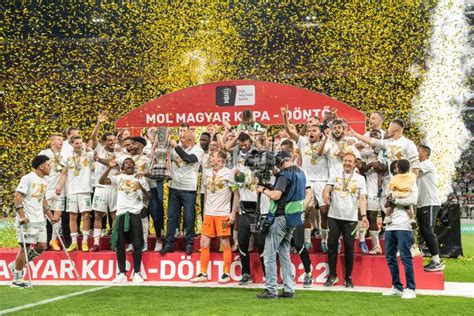 Team Photo Of Ferencvaros With The Hungarian Cup Trophy Following 3 0