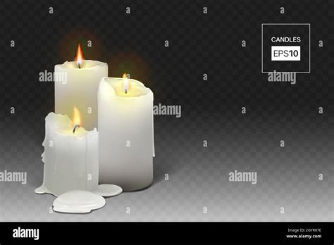 Set Of Burning White Candles On A Transparent Background Stock Vector