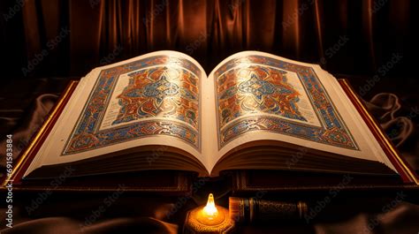 illuminated quran pages  intricate arabic calligraphy stock photo