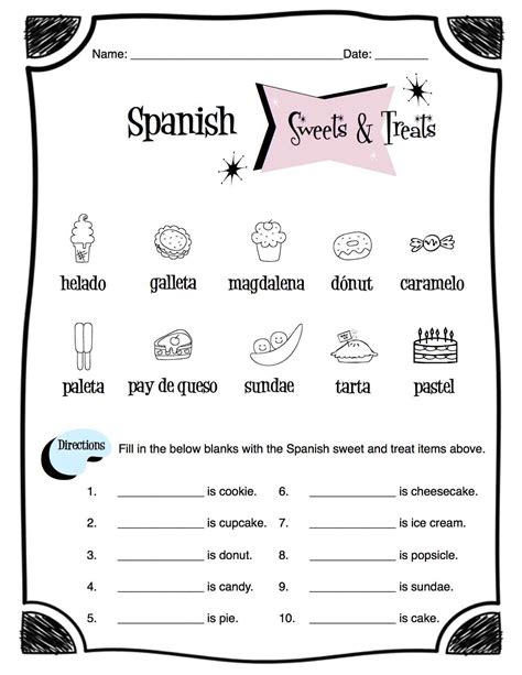 Spanish Sweets Treats Words Worksheet Packet Made By Teachers