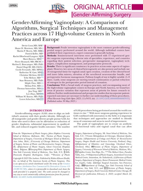 Pdf Gender Affirming Vaginoplasty A Comparison Of Algorithms Surgical Techniques And