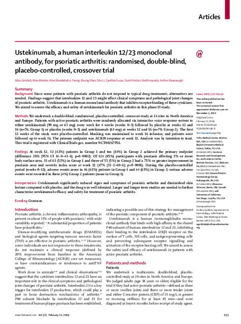 Pdf Ustekinumab A Human Interleukin 12 23 Monoclonal Antibody For Psoriatic Arthritis