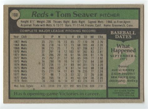 1979 Topps Tom Seaver Cincinnati Reds 100 EBay