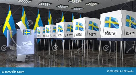 Sweden Ballot Box And Voting Booths Election Concept Stock