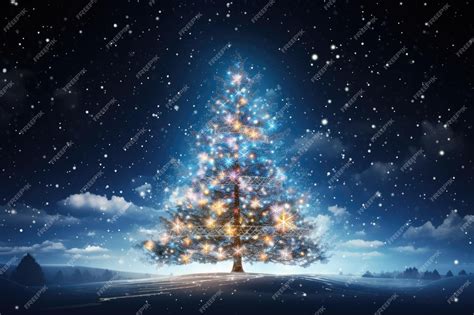 Premium Ai Image Outdoor Decorated Christmas Tree With Snowy Winter