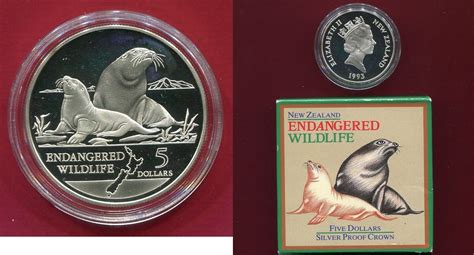 5 Dollars Silber 1993 Gefaehrdete Tierwelt Neuseeland Seeloewe PP OVP