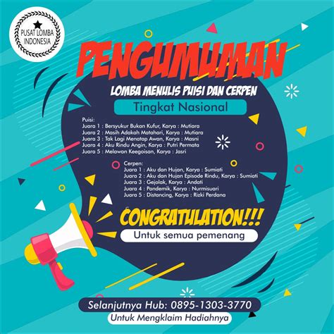 Lomba Menulis Puisi Dan Cerpen Tinggkat Nasional