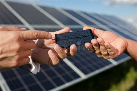 Solar Energy Two Hands Holding Photovoltaic Item Stock Photo Image