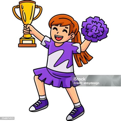 cheerleader gadis trophy pompoms kartun clipart ilustrasi stok