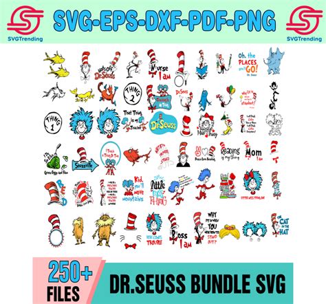 250 Dr Seuss Bundle Svg Cat In The Hat Svg Dr Seuss Hat Svg Lorax Svg Thing 1 And 2 Svg