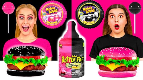 Tantangan Makanan Pink Vs Hitam Hanya Makan 1 Warna Selama 24 Jam