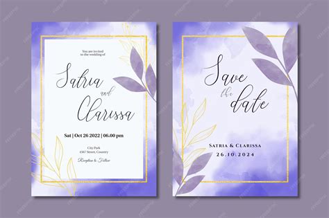 premium psd blue wedding invitation card  gold border