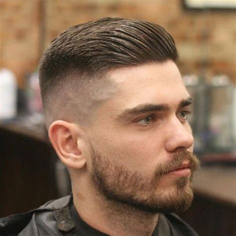 High Bald Fade Thick Side Swept Hair Beard Mens Modern Hairstyles