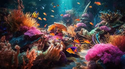 Un Grupo De Peces Nadando En Un Arrecife De Coral Arte Generativo De Ia