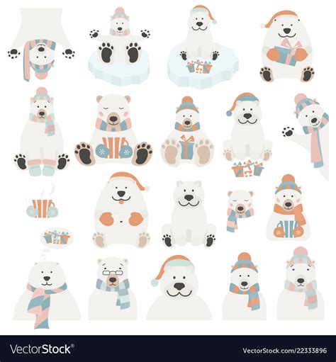 Cute Polar Bear Sticker Set Elements Royalty Free Vector