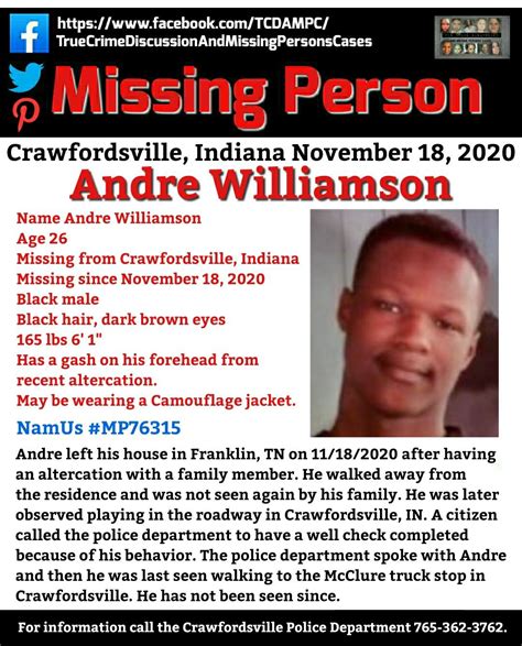 Andre Williamson Missing Indiana Tcdampc Looking For Someone Where Are You Now Miss Indiana