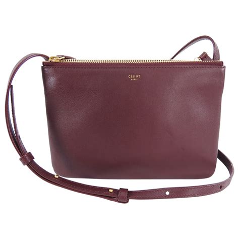 Celine Small Burgundy Leather Trio Crossbody Bag I Miss You Vintage