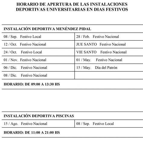 Horario De Apertura De Las Instalaciones Deportivas Universitarias En