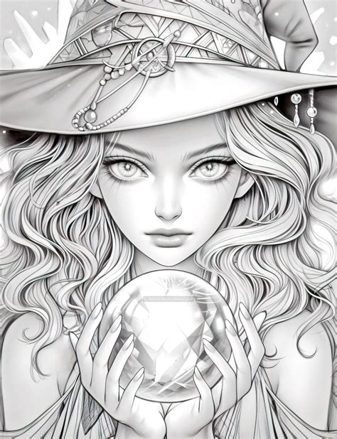 70 Beauty Witches Grayscale Coloring Pages Instant Download Printa