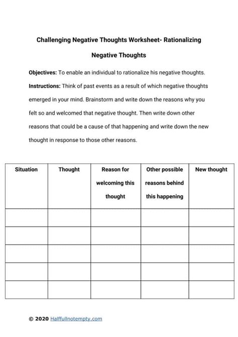 Printable Challenging Negative Thoughts Worksheets Printable Worksheets