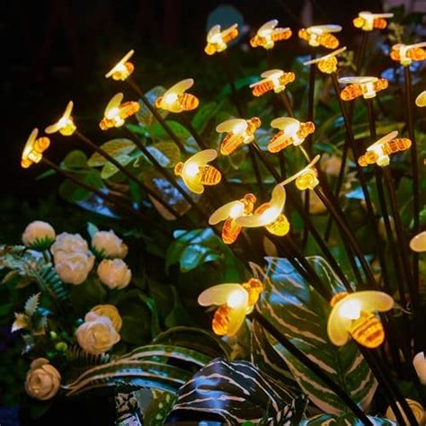 Pack Led Solar Firefly Lights Solar Bee Garden Lights With