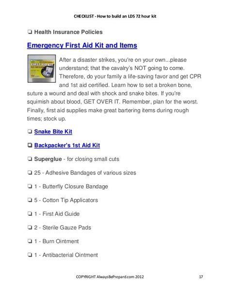Checklist How To Build An Lds 72 Hour Kit