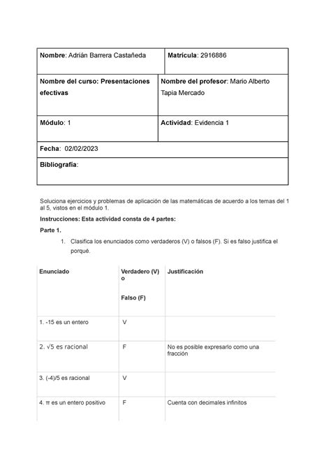 Evidencia Fundamentos Matematicos Nombre Adri N Barrera Casta Eda