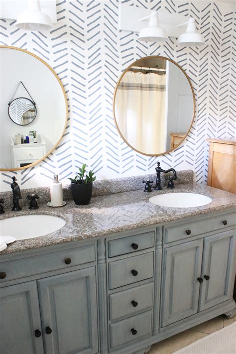 Our Bathroom Makeover Painted Vanity And Wall Stencil Details The