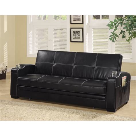 Faux Leather Sofa Bed with Storage and Cup Holders, Black - Walmart.com