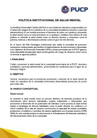 Politica Institucional de Salud Mental PUCP Dirección Académica de