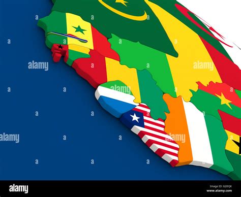 Map Of Liberia Sierra Leone And Guinea On Globe With Embedded Flags Of