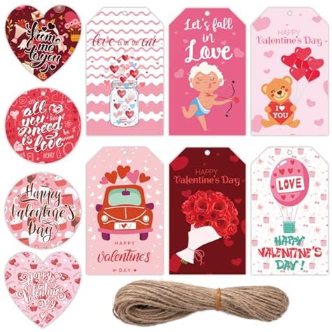 Lot de 100 étiquettes cadeaux de Saint Valentin 10 styles 3 formes