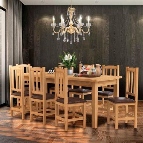 Conjunto Mesa De Jantar 8 Cadeiras Estofadas Madeira Maciça