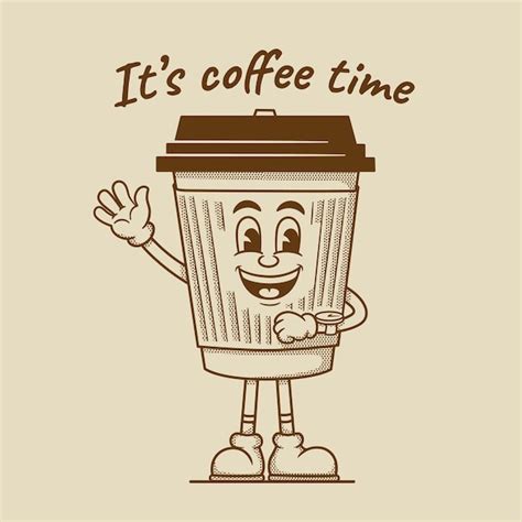 Premium Vector Coffee Cup Character Retro Cartoon Mascot Character