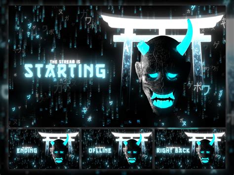 Cyber Akuma Animated Twitch Overlay Package Glitch Oni Stream Pack