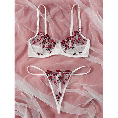Wholesale Transparent Floral See Through Design Lingerie Set Bra And Lingerie Price