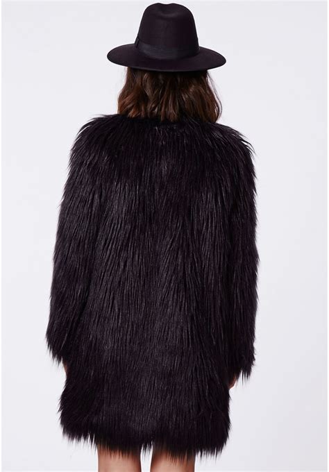 Missguided Cloe Shaggy Faux Fur Coat Black 99 Missguided Lookastic