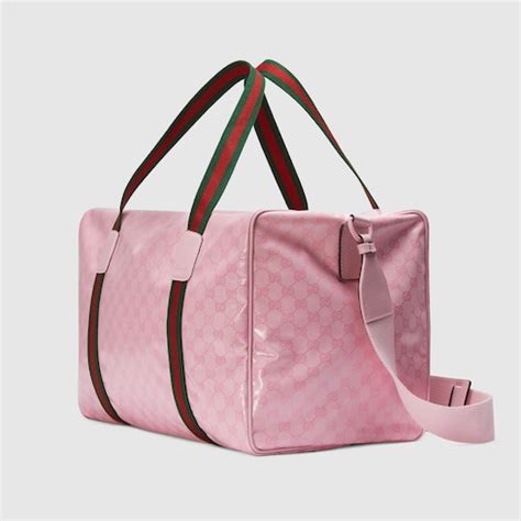 Bolsa De Viaje Grande Con Tribanda Web En Tejido Gg Cristal En Rosa