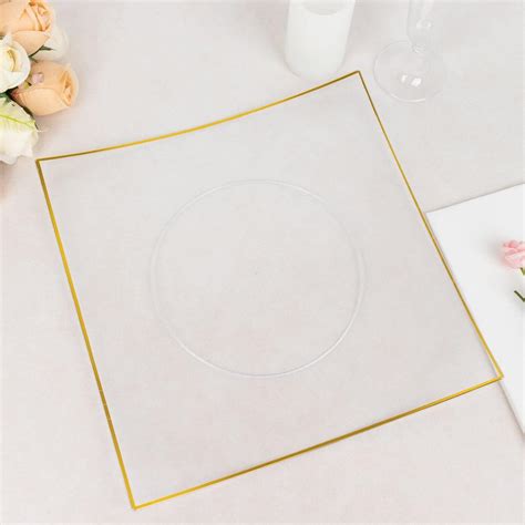 Tableclothsfactory 10 Pack 10 Clear Gold Concave Square Hard Plastic Dinner