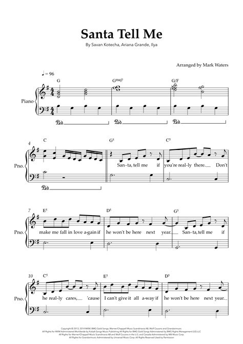 Santa Tell Me Arr Mark Waters By Ariana Grande Sheet Music For Easy