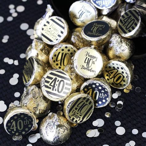 Black And Gold 40th Birthday Metallic Foil Party Favor Stickers 40th Birthday Party Favors